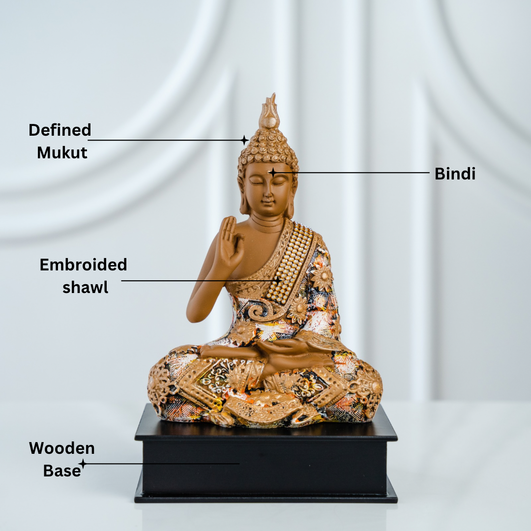 Blessing Buddha With Wooden Base 11" inches