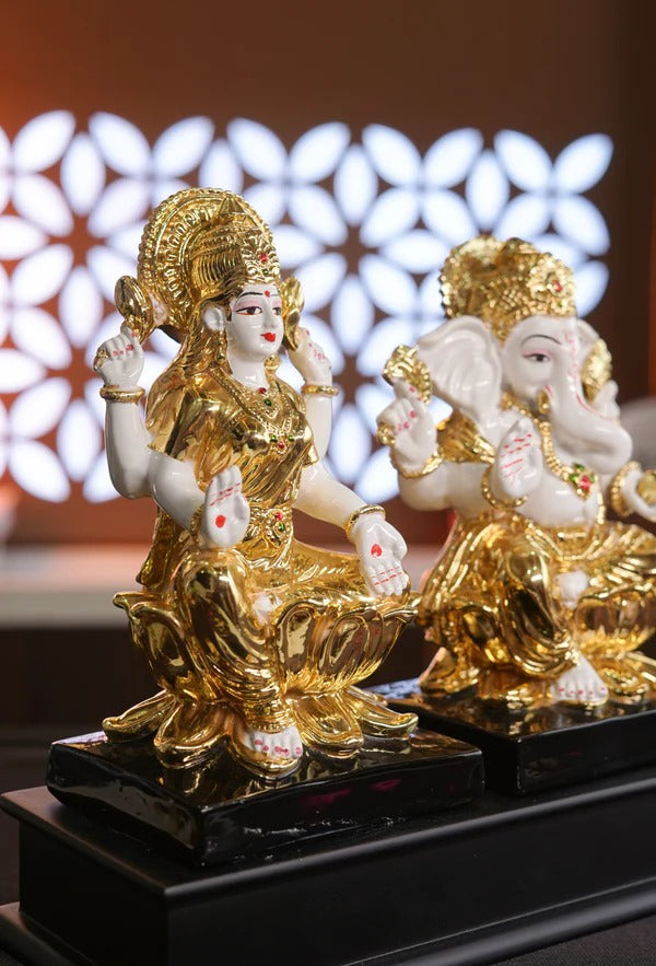 Lakshmi Ganesh Ji on Lotus - 24K Gold Plated Finish Set 9" Inch