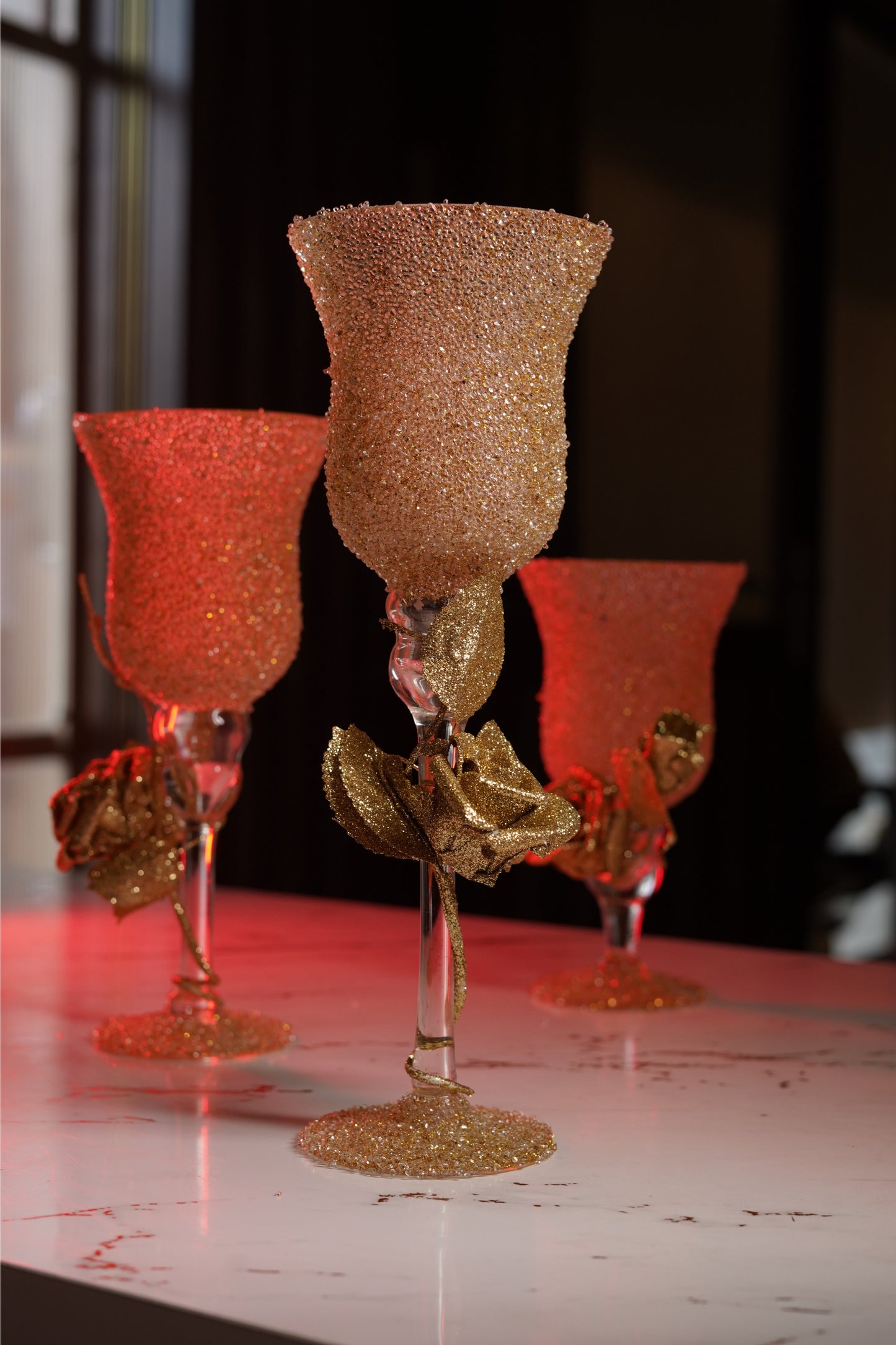 Golden Bloom – Luxury 3 Glass Candle Stand Set