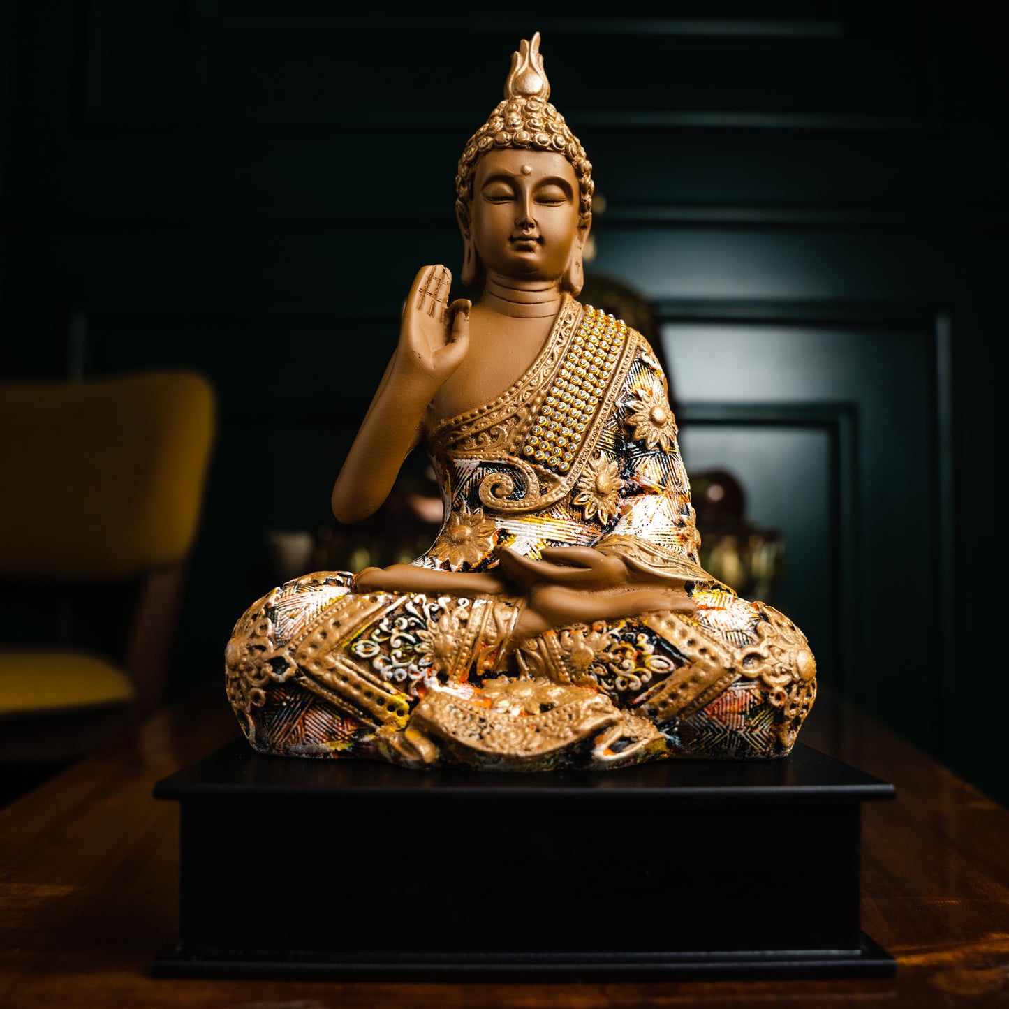 Blessing Buddha With Wooden Base 11" inches