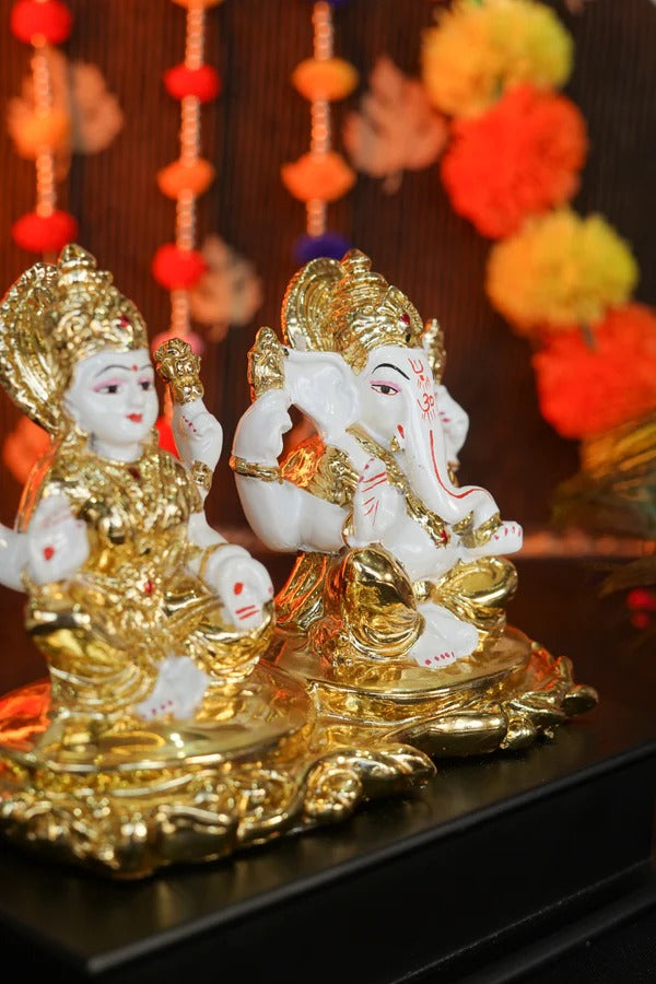 Lakshmi Ganesh Ji - 24K Gold-Plated Lotus Set