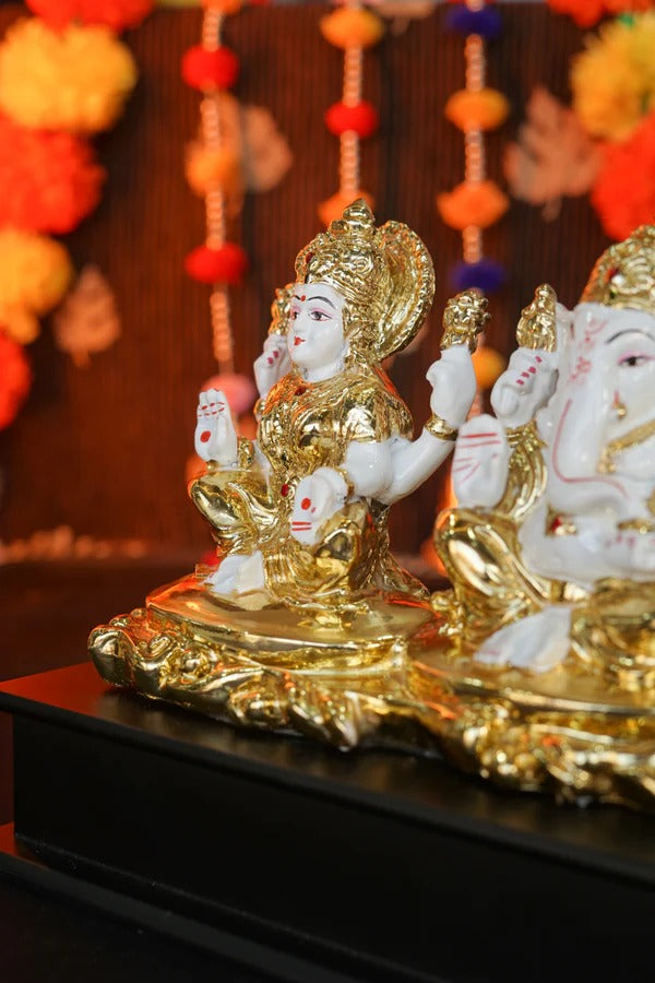 Lakshmi Ganesh Ji - 24K Gold-Plated Lotus Set