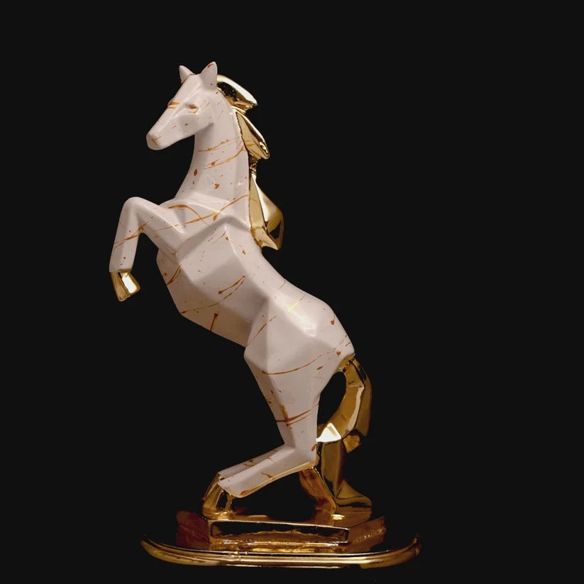 Jumping White Abstract Horse- 24K Gold finish