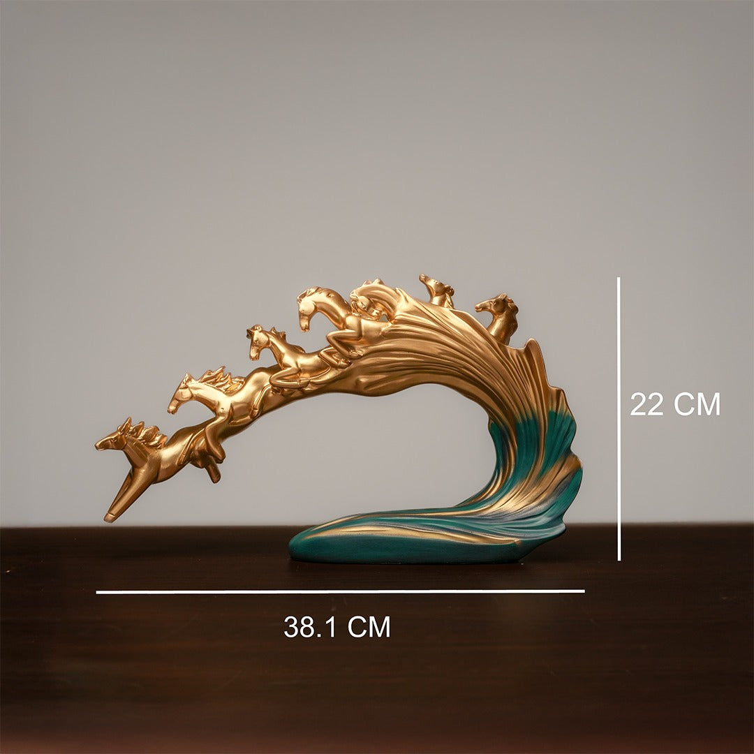 Golden Gallop Wave Sculpture (Seven Horses)