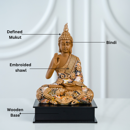 Blessing Buddha With Wooden Base 11" inches