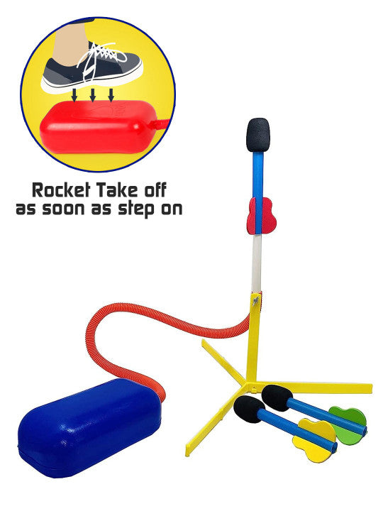 Jump Rocket Stomp Launcher and 3 Foam Tipped Rockets with Whistling Sound