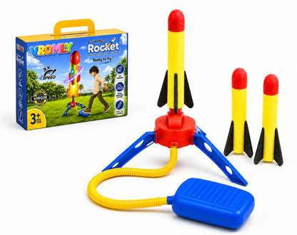 Jump Rocket Stomp Launcher and 3 Foam Tipped Rockets with Whistling Sound