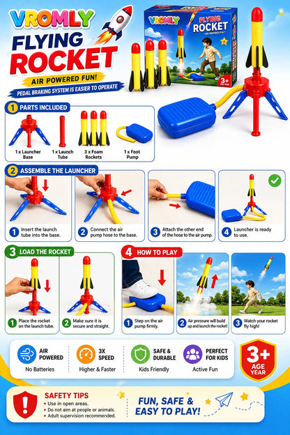 Jump Rocket Stomp Launcher and 3 Foam Tipped Rockets with Whistling Sound
