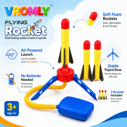 Jump Rocket Stomp Launcher and 3 Foam Tipped Rockets with Whistling Sound