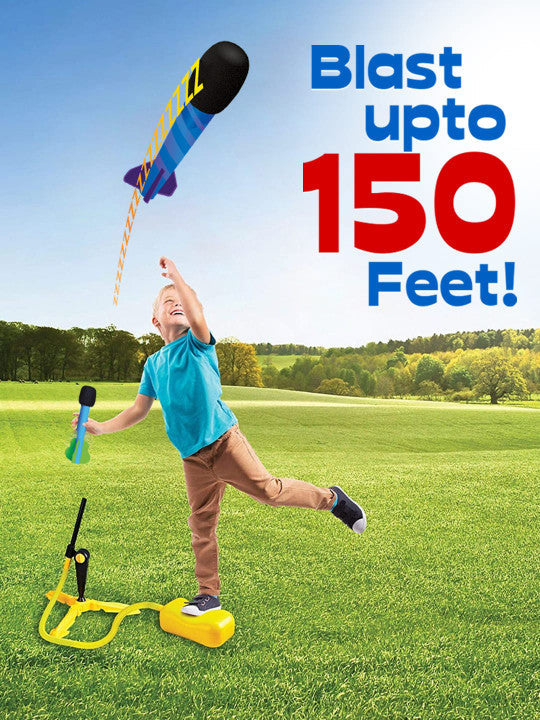Jump Rocket Stomp Launcher and 3 Foam Tipped Rockets with Whistling Sound