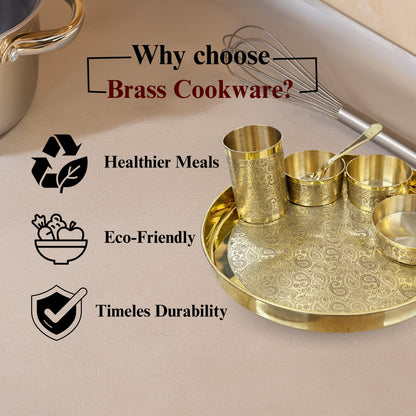 Brass Thaali Set - 6 pieces set (1 Thaali, 3 bowls, 1 glass and 1 spoon)