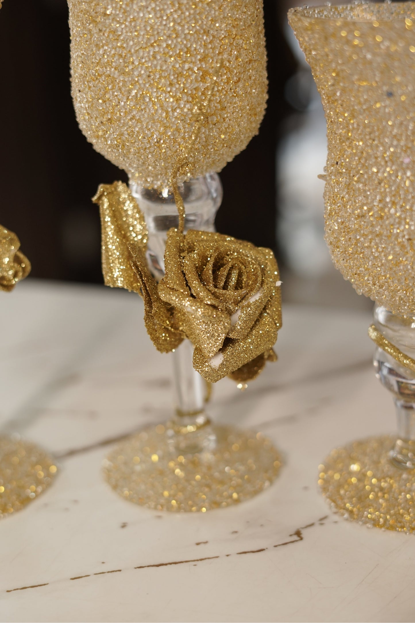Golden Bloom – Luxury 3 Glass Candle Stand Set
