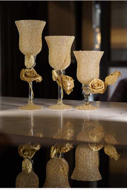 Golden Bloom – Luxury 3 Glass Candle Stand Set