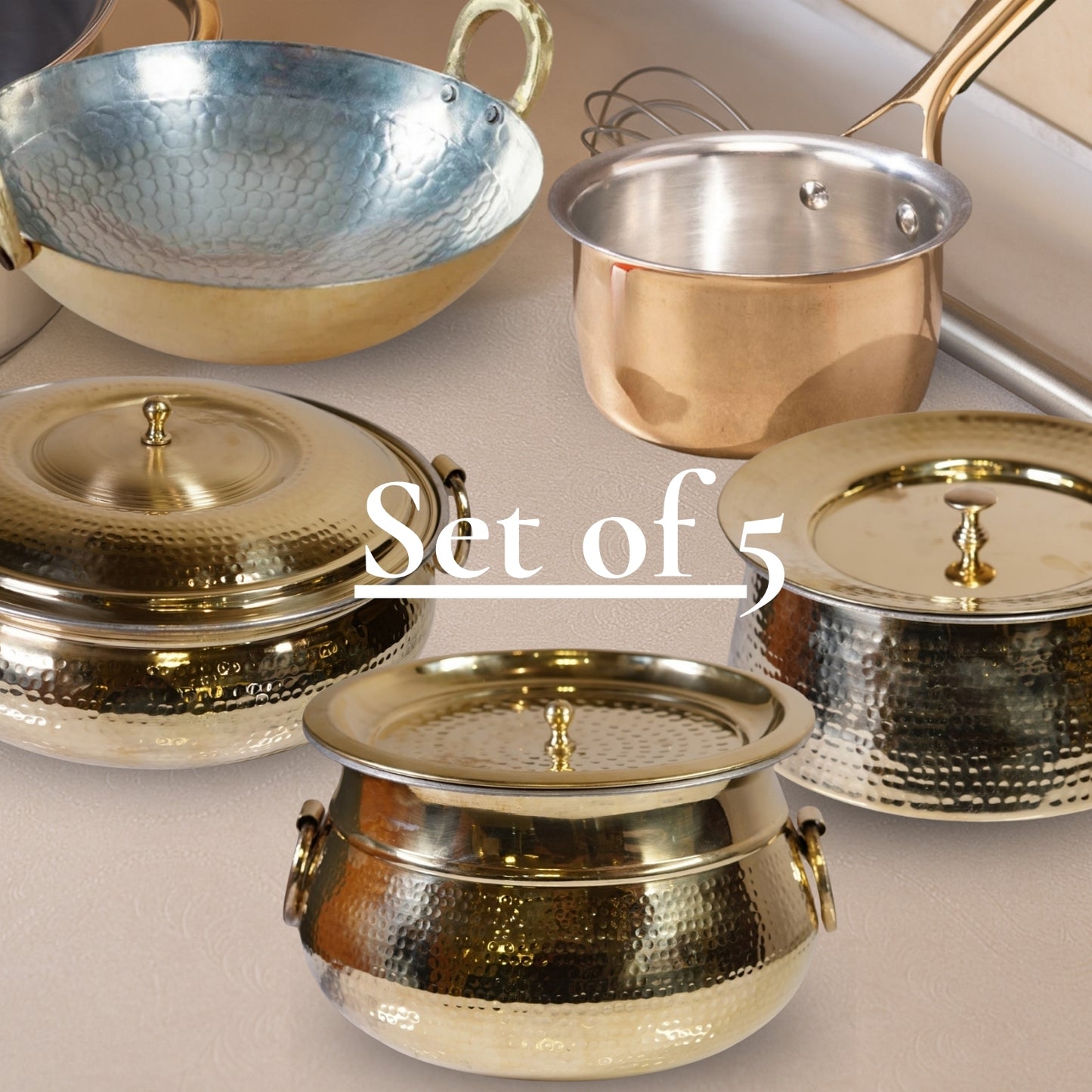 Set of 5 Brass Cookware