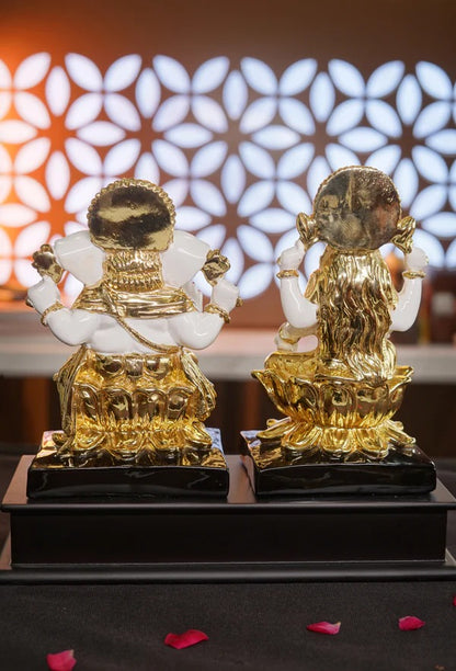 Lakshmi Ganesh Ji on Lotus - 24K Gold Plated Set 9" Inch