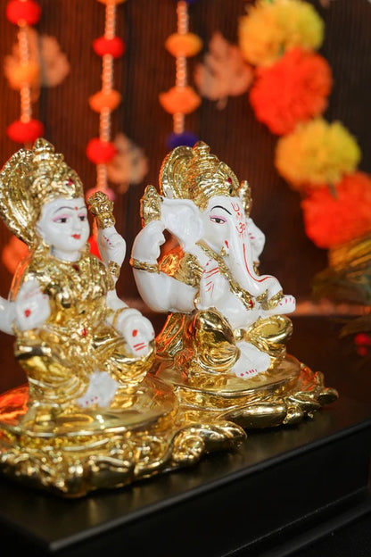 Lakshmi Ganesh Ji - 24K Gold-Plated Lotus Set