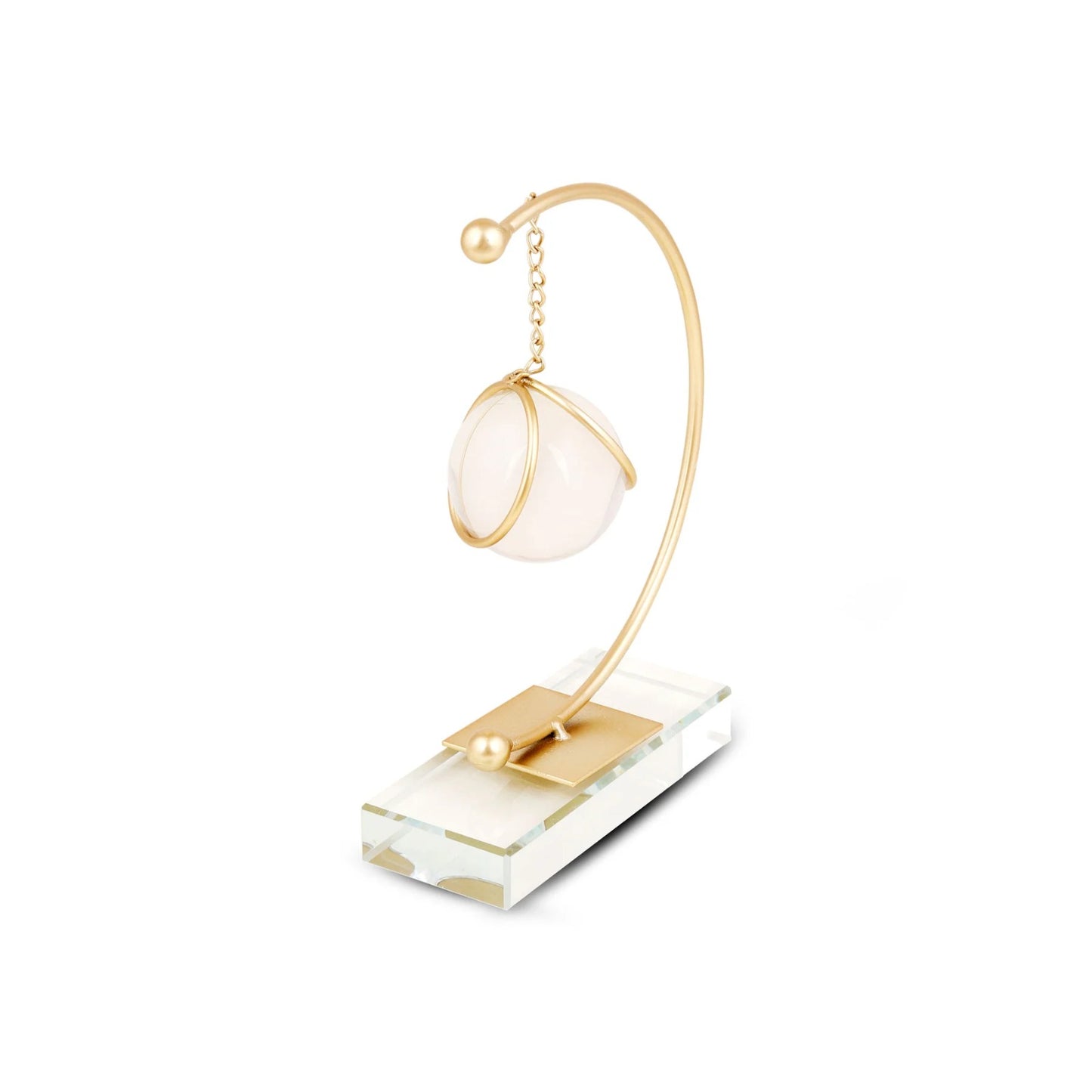 Golden Half Moon Shape Table Showpiece with Hanging Crystal Ball