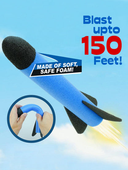 Jump Rocket Stomp Launcher and 3 Foam Tipped Rockets with Whistling Sound