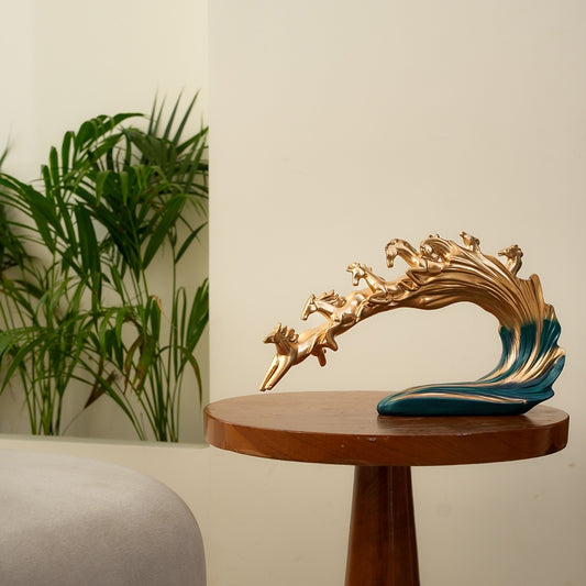 Golden Gallop Wave Sculpture (Seven Horses)